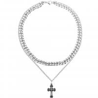 Titanium Steel Jewelry Necklace, Cross, polished, Double Layer & Unisex & curb chain, silver color Approx 45 cm 