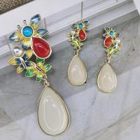 Enamel Zinc Alloy Drop Earring, with Gemstone & Plastic Pearl, gold color plated, Hand-Painted Enamel Glaze multi-colored 