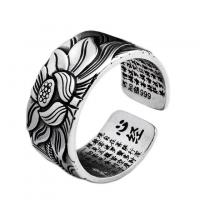 Thailand Sterling Silver Cuff Finger Ring, Adjustable & with flower pattern & for man, silver color, 17mm 