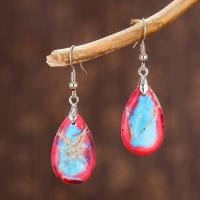 Impression Jasper Pendants, stainless steel earring hook, Teardrop, silver color plated, Natural & for woman 
