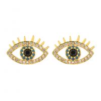 Cubic Zirconia Micro Pave Brass Earring, Eye, 14K gold plated, for woman & with cubic zirconia 13.5mm 
