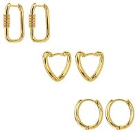 Brass Earring Set, earring, 14K gold plated, three pieces & for woman, golden 