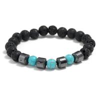 Lava Bead Bracelet, with turquoise & Hematite, plated, Unisex, black, 8mm Approx 19 cm 