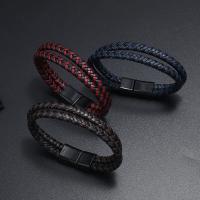 PU Leather Cord Bracelets, zinc alloy magnetic clasp, gun black plated, Double Layer & braided bracelet & Unisex 12mm Approx 21 cm 