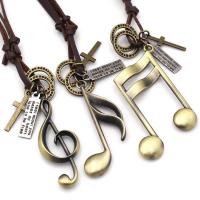 Zinc Alloy Sweater Chain Necklace, leather cord, with zinc alloy pendant, Music Note, gold color plated, Length Adjustable & Unisex, henna Approx 40 cm 