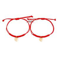 Couple Bracelet, Zinc Alloy, with Cotton Thread, Heart, gold color plated, Length Adjustable & braided bracelet & Unisex, red 