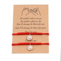 Bracelet de couple, laiton, avec Fil de coton & zircon cubique, Tournesol, Placage de couleur d'or, Longueur réglable & bracelet tressé & unisexe, rouge Environ 22 cm, Vendu par paire