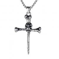 Titanium Steel Jewelry Necklace, Skull Cross, silver color plated, Unisex, silver color Approx 60 cm 