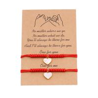 Bracelet de couple, laiton, avec Fil de coton & coquille d'eau douce, coeur, Placage de couleur d'or, Longueur réglable & bracelet tressé & unisexe, rouge Environ 22 , Vendu par paire