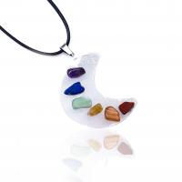 Gemstone Zinc Alloy Pendants, Quartz, with Gypsum & Gemstone, Moon, polished, other effects, mixed colors, 40mm 