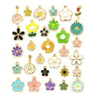 Zinc Alloy Flower Pendants, enamel & mixed, multi-colored, 15-26mm 