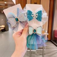 Children Hair Clip, Gauze, with Sequins & Zinc Alloy, Bowknot, for children & with rhinestone, multi-colored 