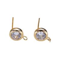 Brass Earring Drop Component, gold color plated & with rhinestone, 15mm 