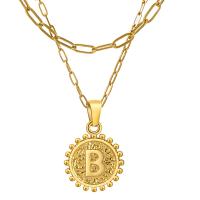 Stainless Steel Jewelry Necklace, with 2inch extender chain, 18K gold plated & with letter pattern & for woman Inch 