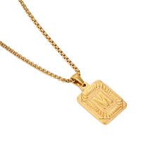 Titanium Steel Jewelry Necklace, Stainless Steel, with 2inch extender chain, Rectangle, 18K gold plated, Unisex & with letter pattern Inch 