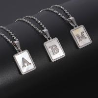 Stainless Steel Jewelry Necklace, 304 Stainless Steel, with White Shell, Square & with letter pattern & for woman, original color .72 Inch 
