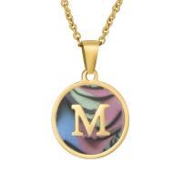 Stainless Steel Jewelry Necklace, 304 Stainless Steel, with Shell, Round, 18K gold plated & with letter pattern & for woman .72 Inch 