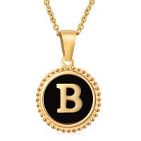 Stainless Steel Jewelry Necklace, 304 Stainless Steel, Round, 18K gold plated & with letter pattern & for woman & enamel, 16mm .72 Inch 