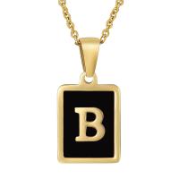 Stainless Steel Jewelry Necklace, 304 Stainless Steel, Square, 18K gold plated & with letter pattern & for woman & enamel .72 Inch 