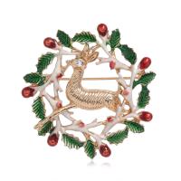 Christmas Jewelry Brooch , Zinc Alloy, fashion jewelry & for woman & enamel & with rhinestone 