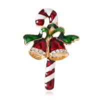 Christmas Jewelry Brooch , Zinc Alloy, Christmas Candy Cane, fashion jewelry & for woman & enamel & with rhinestone 