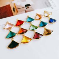 Glass Brass Pendants, with Brass, Triangle, gold color plated, faceted 