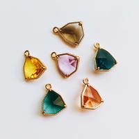 Glass Brass Pendants, with Brass, Polygon, gold color plated, faceted 