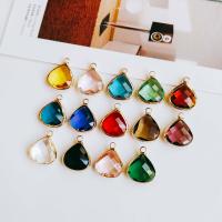 Glass Brass Pendants, with Brass, Teardrop, gold color plated, faceted 