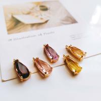 Glass Brass Pendants, with Brass, Teardrop, gold color plated, faceted 