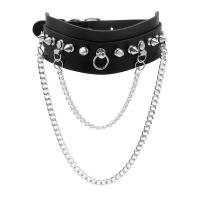 Collar Necklace, PU Leather, with ABS Plastic & Aluminum & Iron, plated, for woman, black, 44mm Approx 43 cm 
