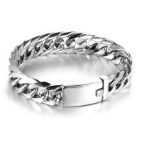 Titanium Steel Bracelet, plated, curb chain & for man, silver color, 16mm Approx 21.5 cm 
