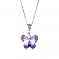 Crystal Necklace, 304 Stainless Steel, with Crystal, with 5cm extender chain, Butterfly, polished, oval chain & for woman Approx 45 cm 