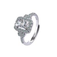 Cubic Zircon Brass Finger Ring, with Cubic Zirconia, platinum plated, for woman, silver color 