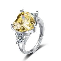 Cubic Zircon Brass Finger Ring, with Cubic Zirconia, Heart, platinum plated, for woman, silver color 