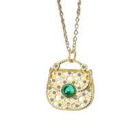 Brass Cubic Zirconia Necklace, with acrylic rhinestone & Cubic Zirconia, with 5cm extender chain, Handbag, gold color plated, oval chain & for woman, golden Approx 40 cm 