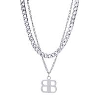 Titanium Steel Jewelry Necklace, Letter B, polished, Double Layer & Unisex & curb chain, silver color, 6mm Approx 60 cm 