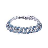 Enamel Zinc Alloy Bracelets, with enamel, silver color plated, Unisex & curb chain, blue, 13mm Approx 18 cm 