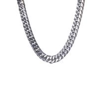 Titanium Steel Jewelry Necklace, polished, Unisex & curb chain, silver color, 9mm Approx 50 cm 