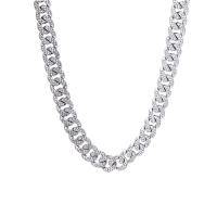 Rhinestone Zinc Alloy Necklace, with Rhinestone, silver color plated, Unisex & curb chain, silver color, 13mm Approx 46 cm 