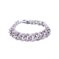 Enamel Zinc Alloy Bracelets, with enamel, silver color plated, Unisex & curb chain, purple, 13mm 