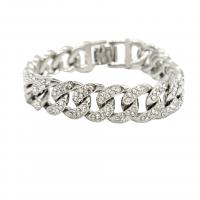 Zinc Alloy Rhinestone Bracelets, with Rhinestone, silver color plated, Unisex & curb chain, silver color, 13mm Approx 18 cm 