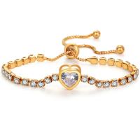 Zinc Alloy Rhinestone Bracelets, Heart, plated, Adjustable & for woman & with rhinestone .5 cm 