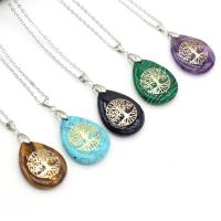 Gemstone Necklaces, Natural Stone, with Alloy, Teardrop, tree of life design & DIY cm 