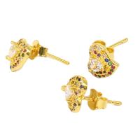 Brass Stud Earring, Heart, micro pave cubic zirconia & for woman, golden 
