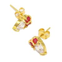 Brass Stud Earring, micro pave cubic zirconia & for woman, golden 