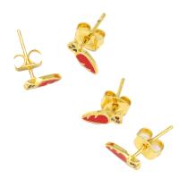 Brass Stud Earring, Carrot, micro pave cubic zirconia & for woman & enamel, mixed colors 