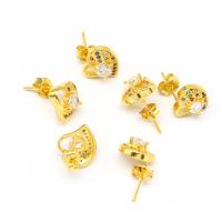 Brass Stud Earring, Heart, micro pave cubic zirconia & for woman, golden 