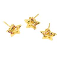 Brass Stud Earring, Star, micro pave cubic zirconia & for woman, golden 
