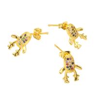 Brass Stud Earring, micro pave cubic zirconia & for woman, golden 