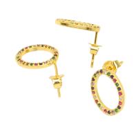 Cubic Zirconia Micro Pave Brass Earring, Round, micro pave cubic zirconia & for woman, golden 